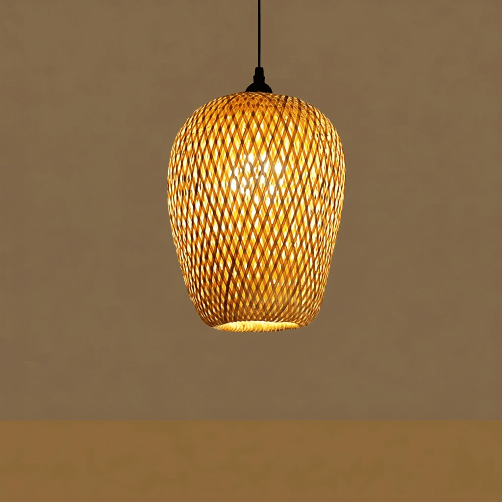 12-Inch Bamboo Lantern Pendant Light, Handwoven Tall Shade Design