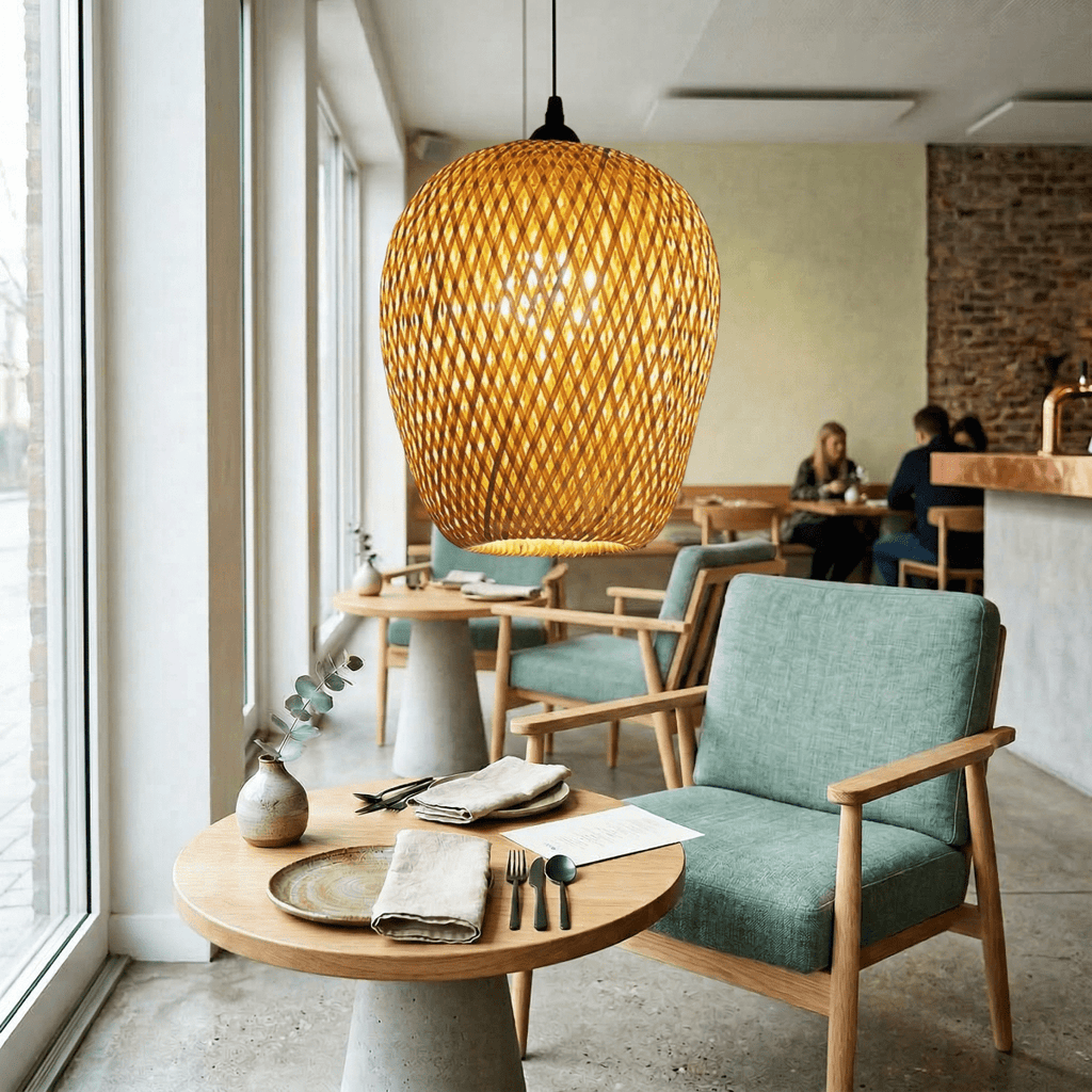 12-Inch Bamboo Lantern Pendant Light, Handwoven Tall Shade Design