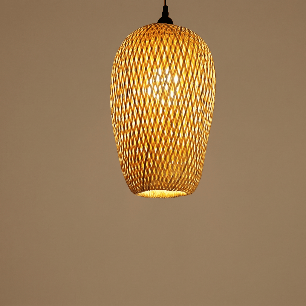 12-Inch Bamboo Lantern Pendant Light, Handwoven Tall Shade Design