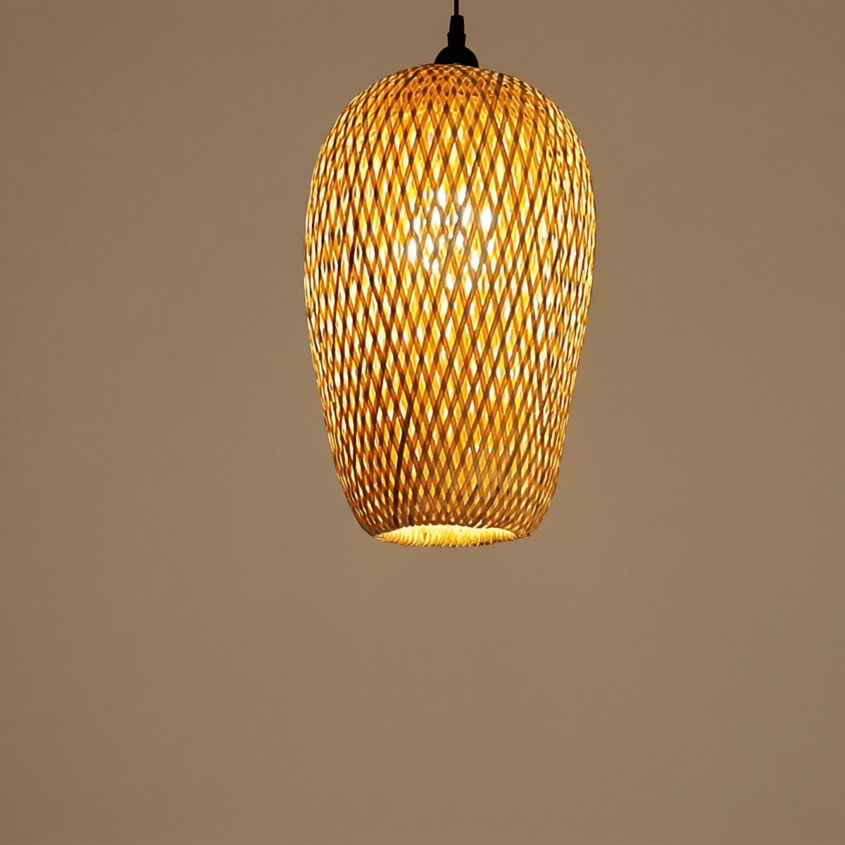 12-Inch Bamboo Lantern Pendant Light, Handwoven Tall Shade Design