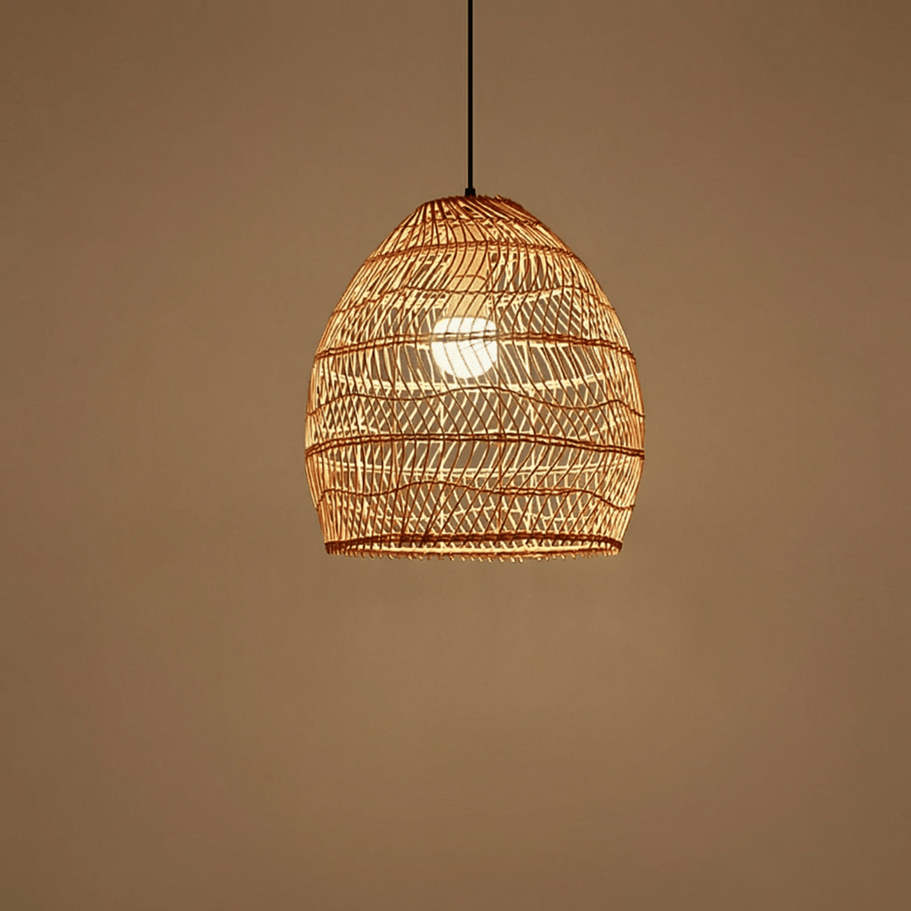 Suspension en bambou tissé durable, abat-jour cloche bohème  