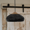 Vintage rattanpendel, håndvævet åbenvævet skærm, 12-tommer armatur