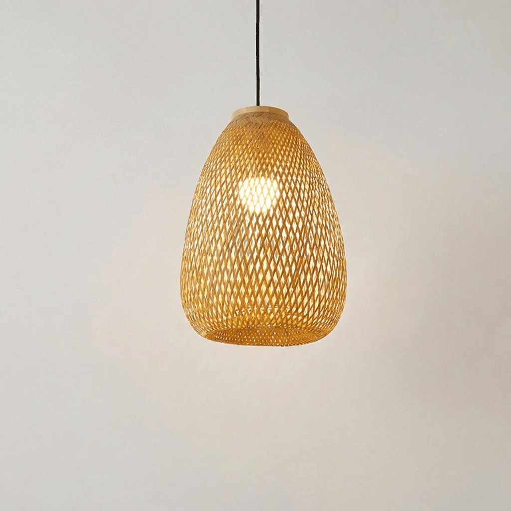 Rattan Bamboo Dome Pendant Light, Handwoven 40cm Living-Room Fixture