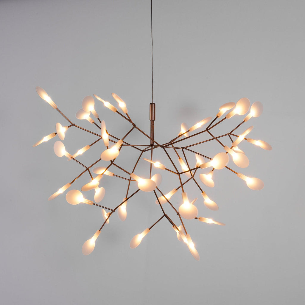 Firefly LED-lysekrone, roseguld gren, polykarbonat blade, dæmpbar