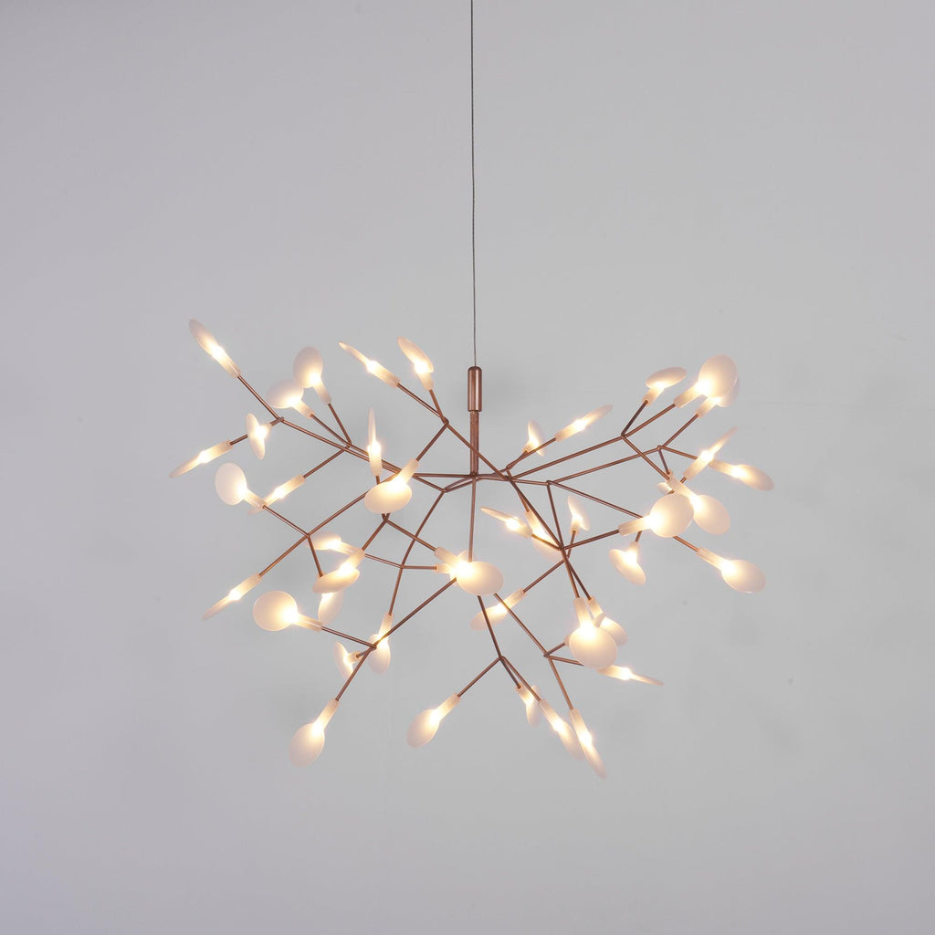 Firefly LED-lysekrone, roseguld gren, polykarbonat blade, dæmpbar