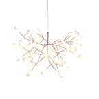 Rose gold chandelier with white polycarbonate leaves glowing