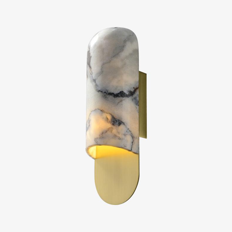 Clérachic marble cylinder wall light shown bright and unlit, centred against a plain white studio background.
