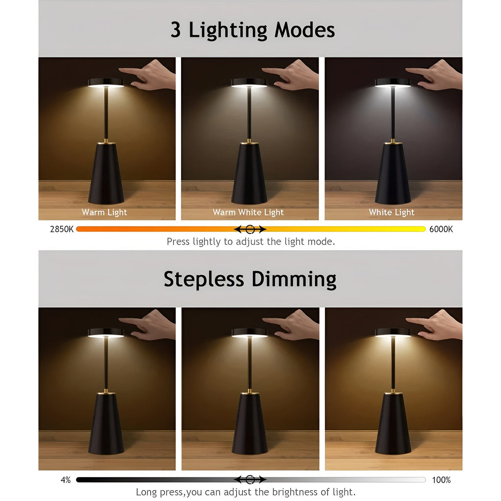 Cordless Table Lamp With Rechargeable Battery, Touch-Dim LED
