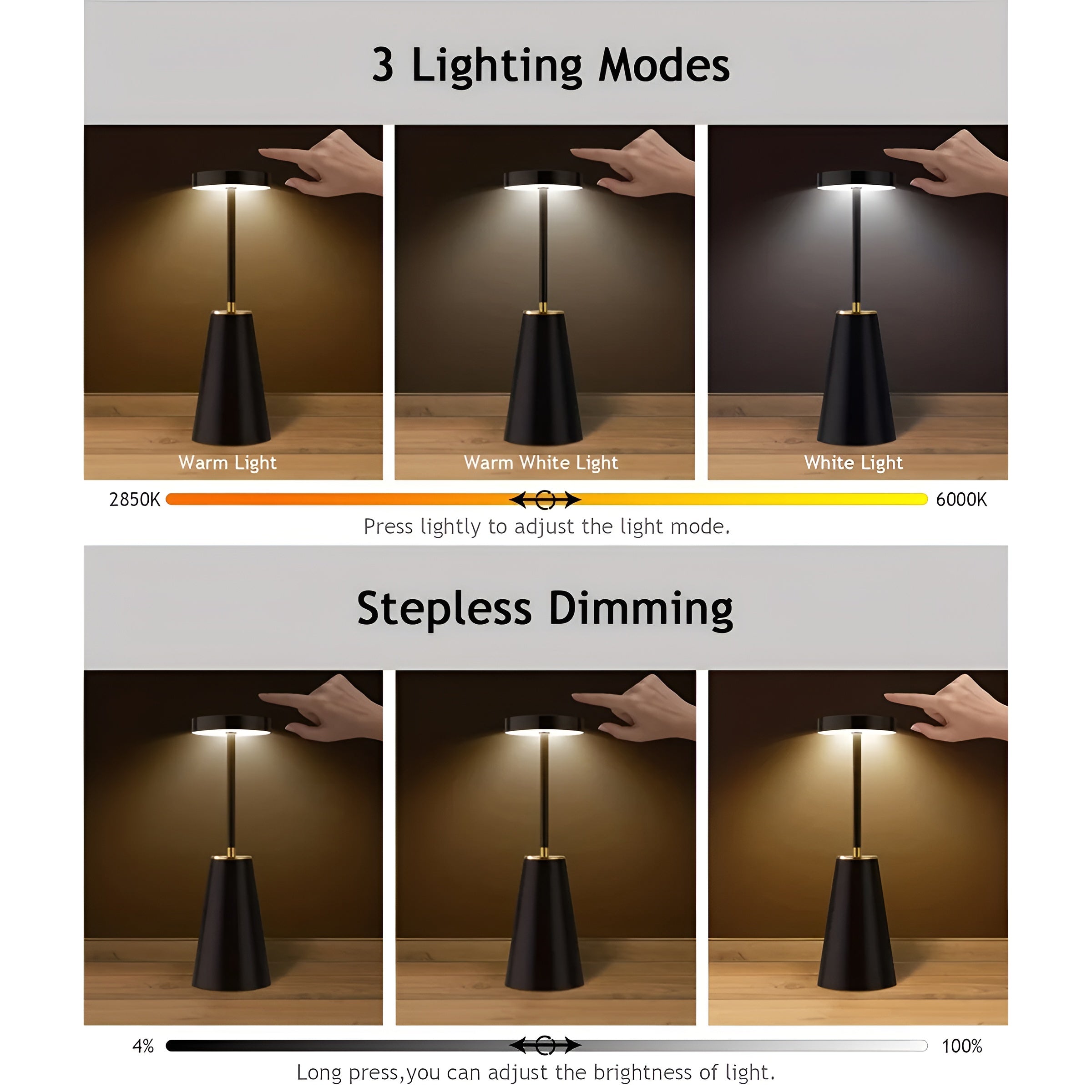 Cordless Table Lamp With Rechargeable Battery, Touch-Dim LED