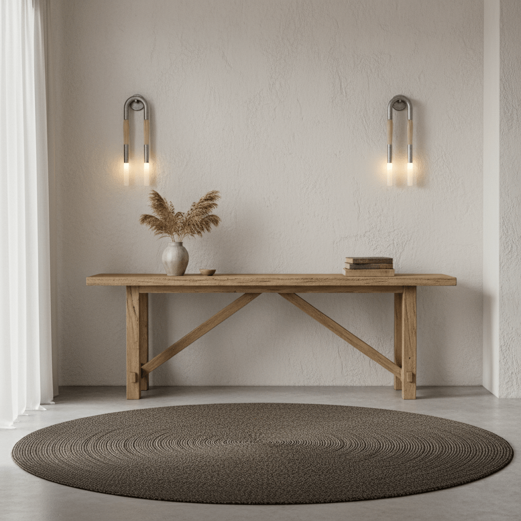 Horsehair wall lamp in aged bronze finish on a feature wall