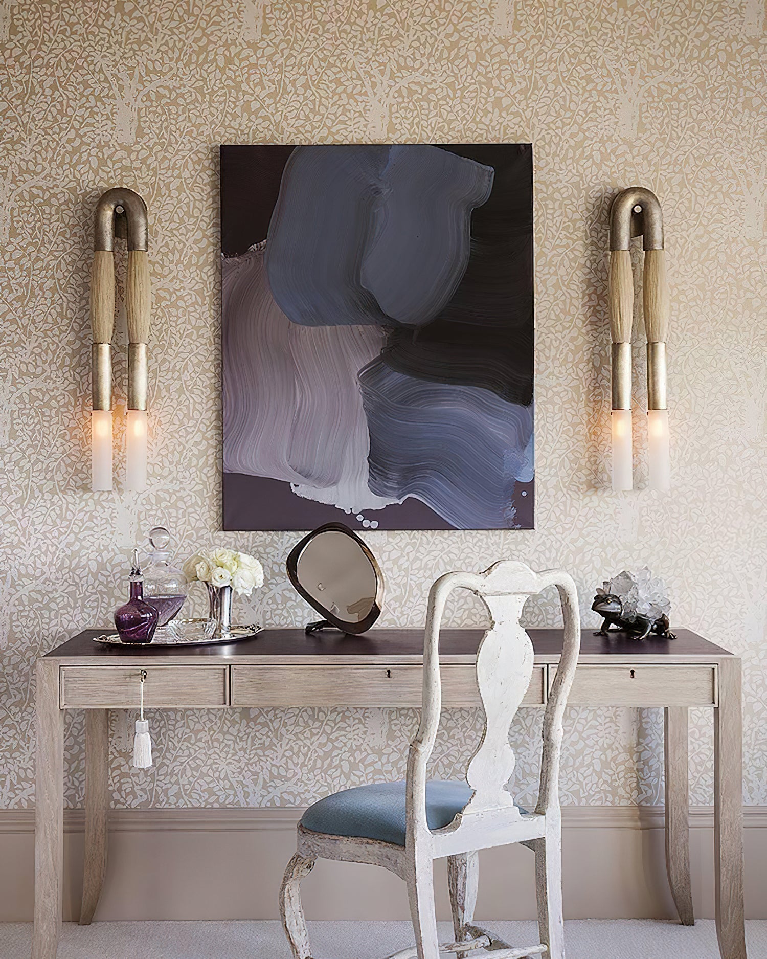 Sculptural horsehair wall lamp with flowing iron mane detail
