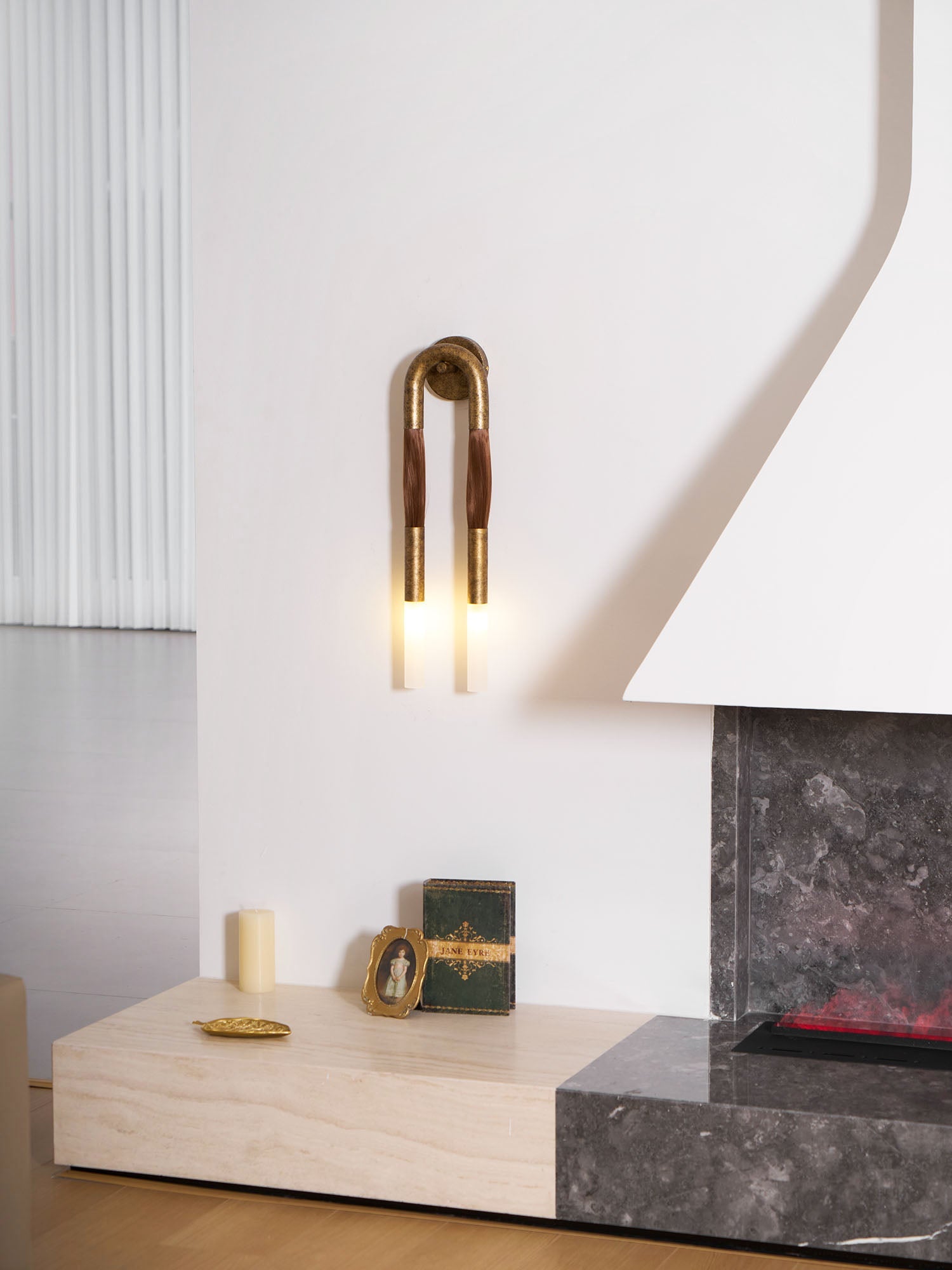 Horsehair Wall Lamp, Wrought Iron, White Glass Shade, G9, 3000K