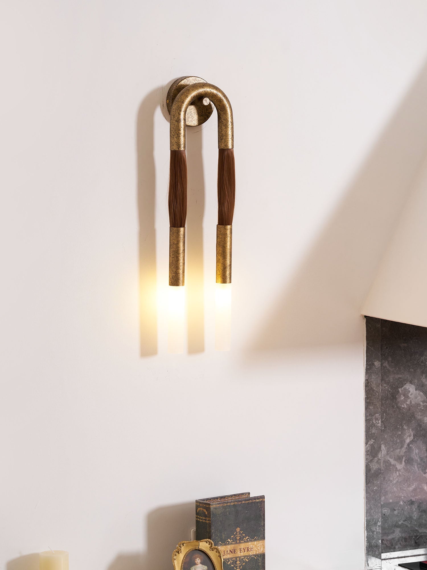 Horsehair Wall Lamp, Wrought Iron, White Glass Shade, G9, 3000K