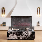 Horsehair wall lamp with iron frame and white glass shade lit