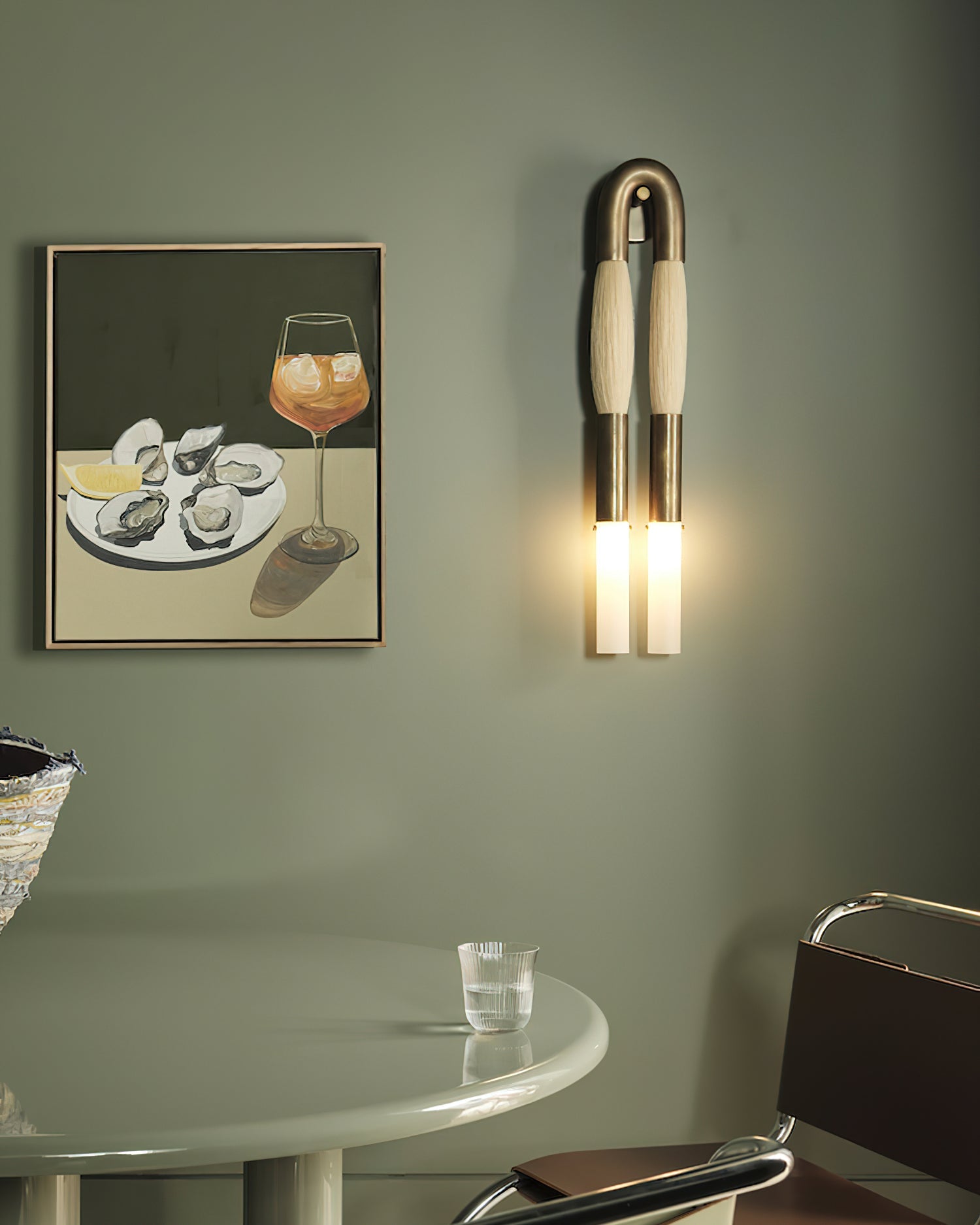Horsehair Wall Lamp, Wrought Iron, White Glass Shade, G9, 3000K