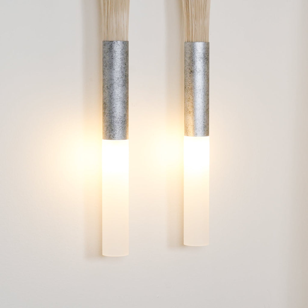 Horsehair Wall Lamp, Wrought Iron, White Glass Shade, G9, 3000K