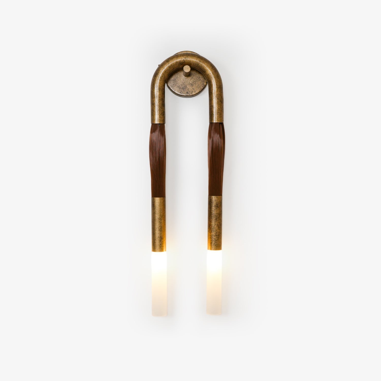 Horsehair wall lamp with white glass shade and iron frame