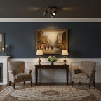 Brass barrel-form ceiling light with adjustable spotlight heads
