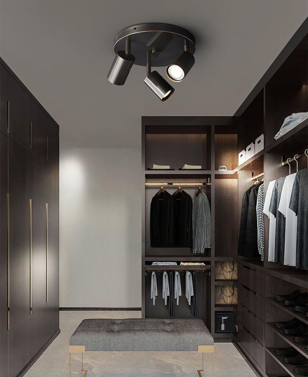 Brass spotlight ceiling light with three adjustable GU10 heads