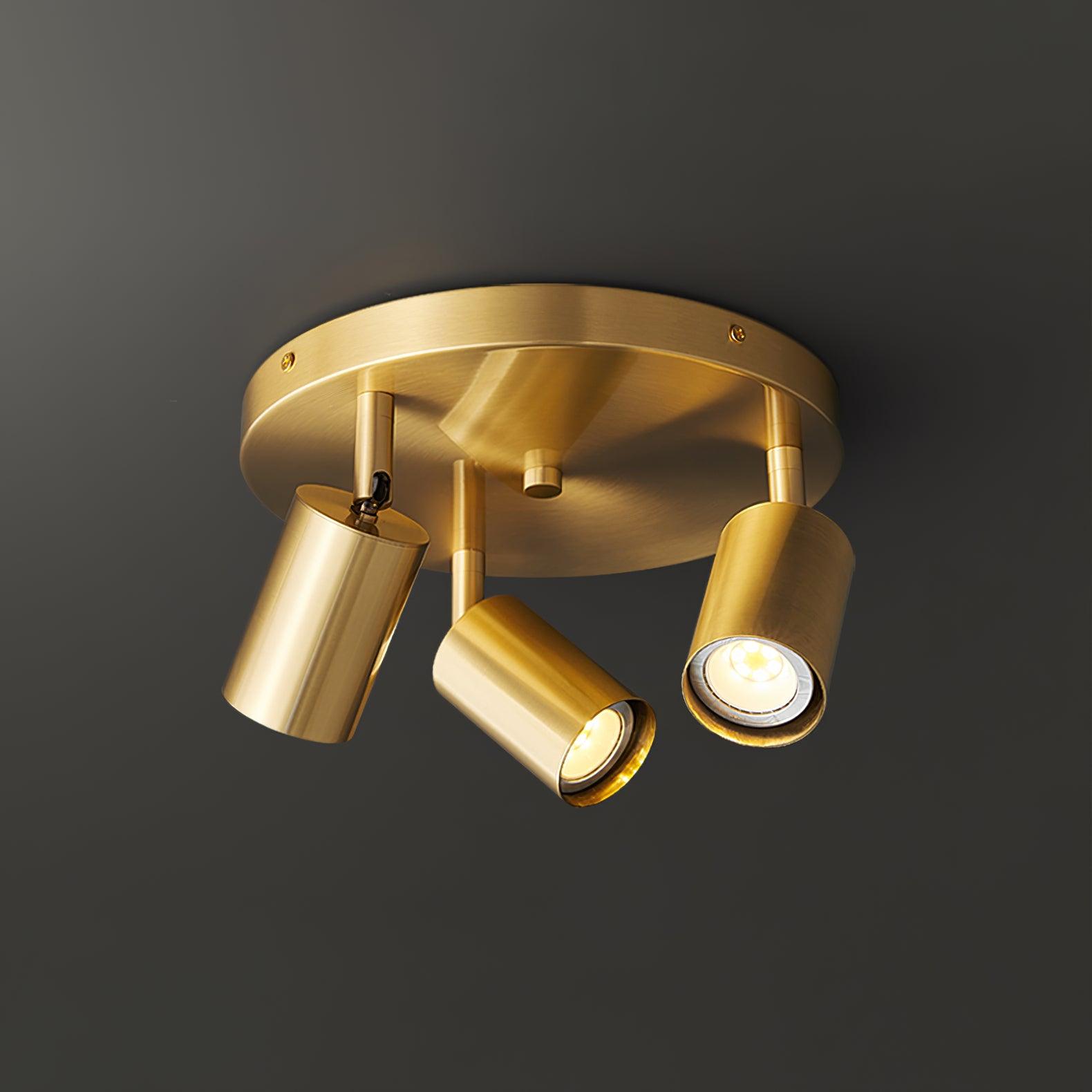 Hugo ceiling light with directional GU10 spotlights in brass
