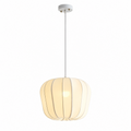 This Clérachic pendant's rounded fabric shade glows warm, its ribbed panels shown against a plain white background.