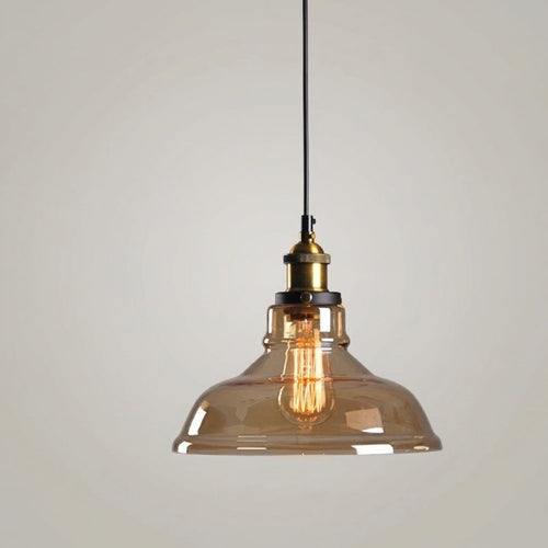 12-Inch Vintage Pendant Light, Curved Glass Shade With Metal Fixture