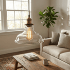 12-Inch Vintage Pendant Light, Curved Glass Shade With Metal Fixture