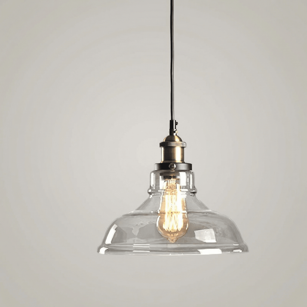 12-Inch Vintage Pendant Light, Curved Glass Shade With Metal Fixture