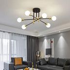Branching Multi-Arm Ceiling Light, Round Glass Globe Diffusers