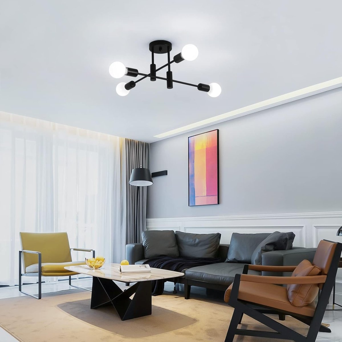 Branching Multi-Arm Ceiling Light, Round Glass Globe Diffusers