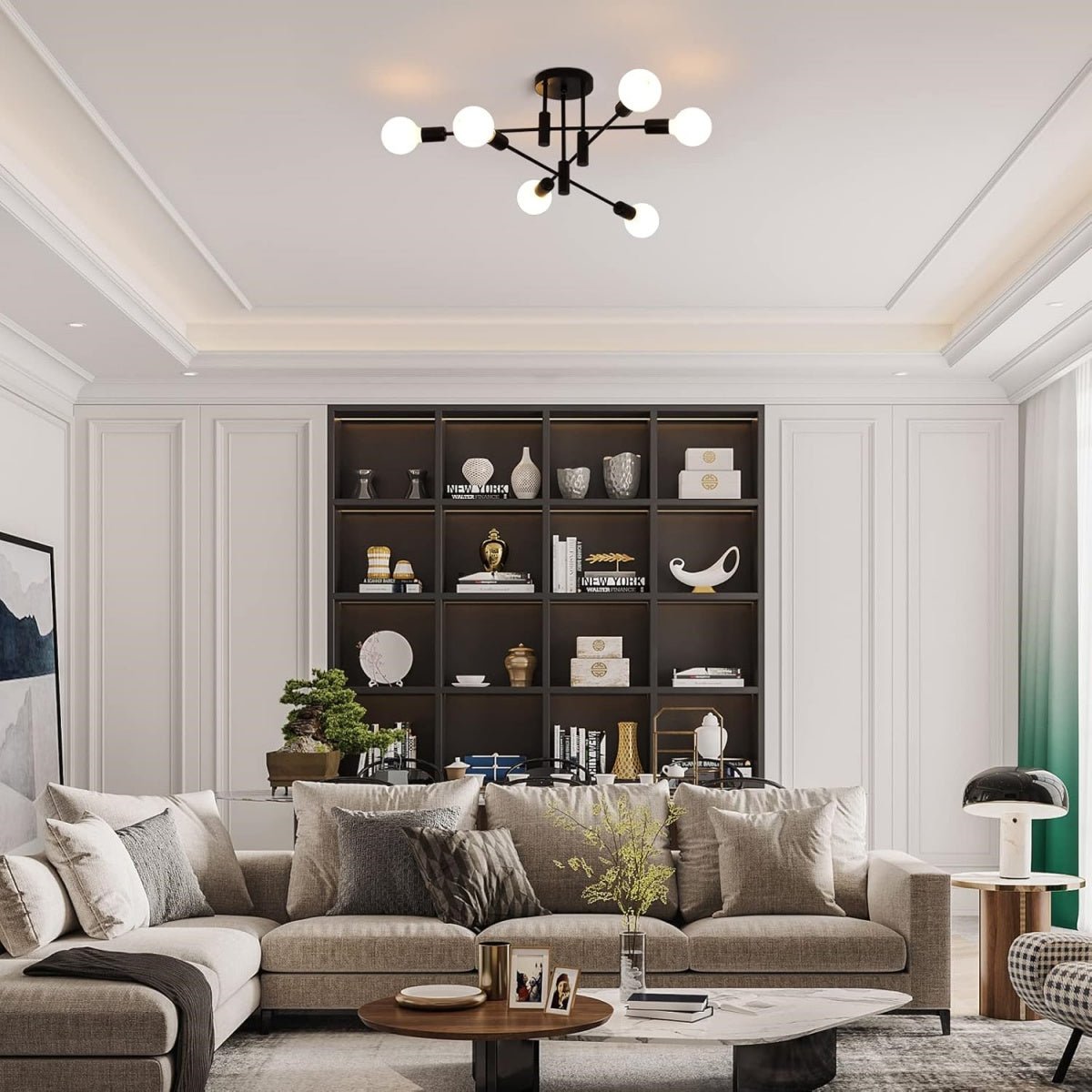 Branching Multi-Arm Ceiling Light, Round Glass Globe Diffusers