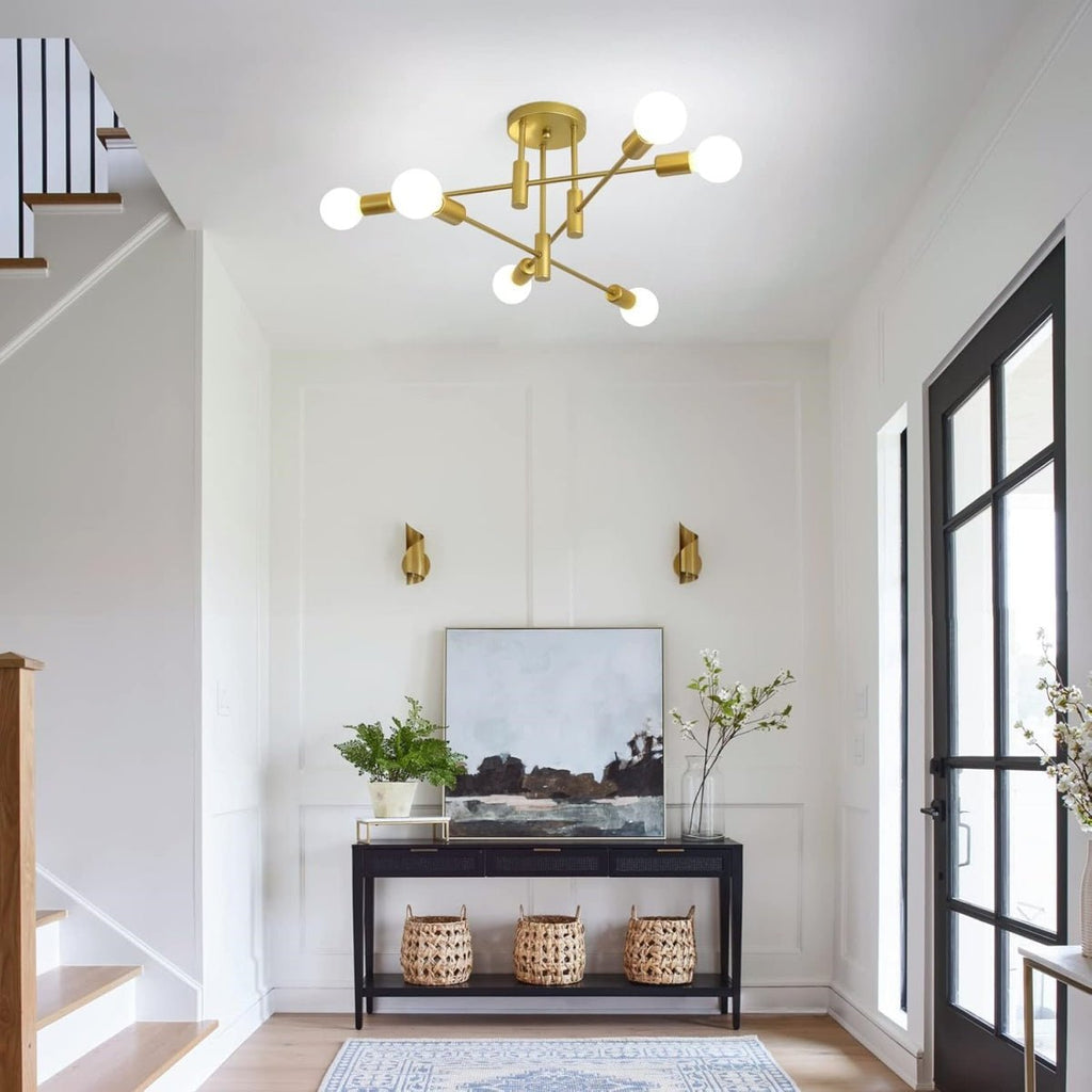 Branching Multi-Arm Ceiling Light, Round Glass Globe Diffusers