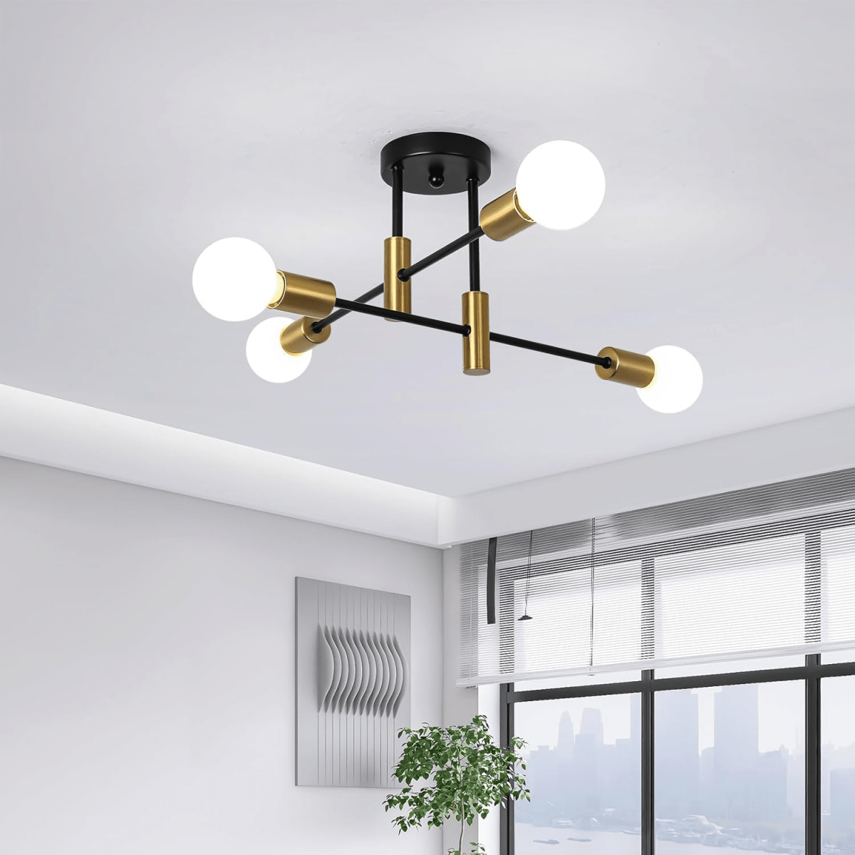 Branching Multi-Arm Ceiling Light, Round Glass Globe Diffusers