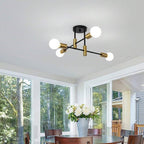 Branching Multi-Arm Ceiling Light, Round Glass Globe Diffusers