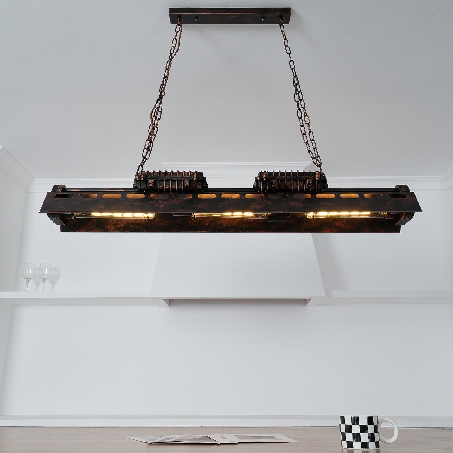 Lysekrone, rustent jern industrielt steampunk, E27 Edison-fatninger, fast installation