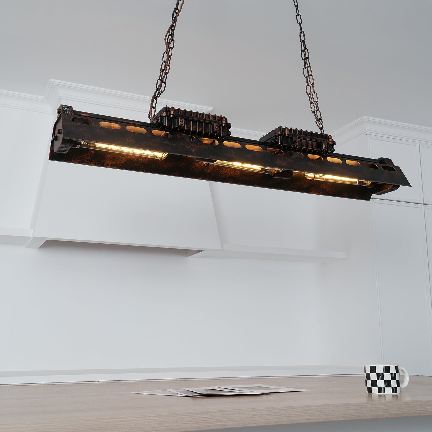 Lysekrone, rustent jern industrielt steampunk, E27 Edison-fatninger, fast installation