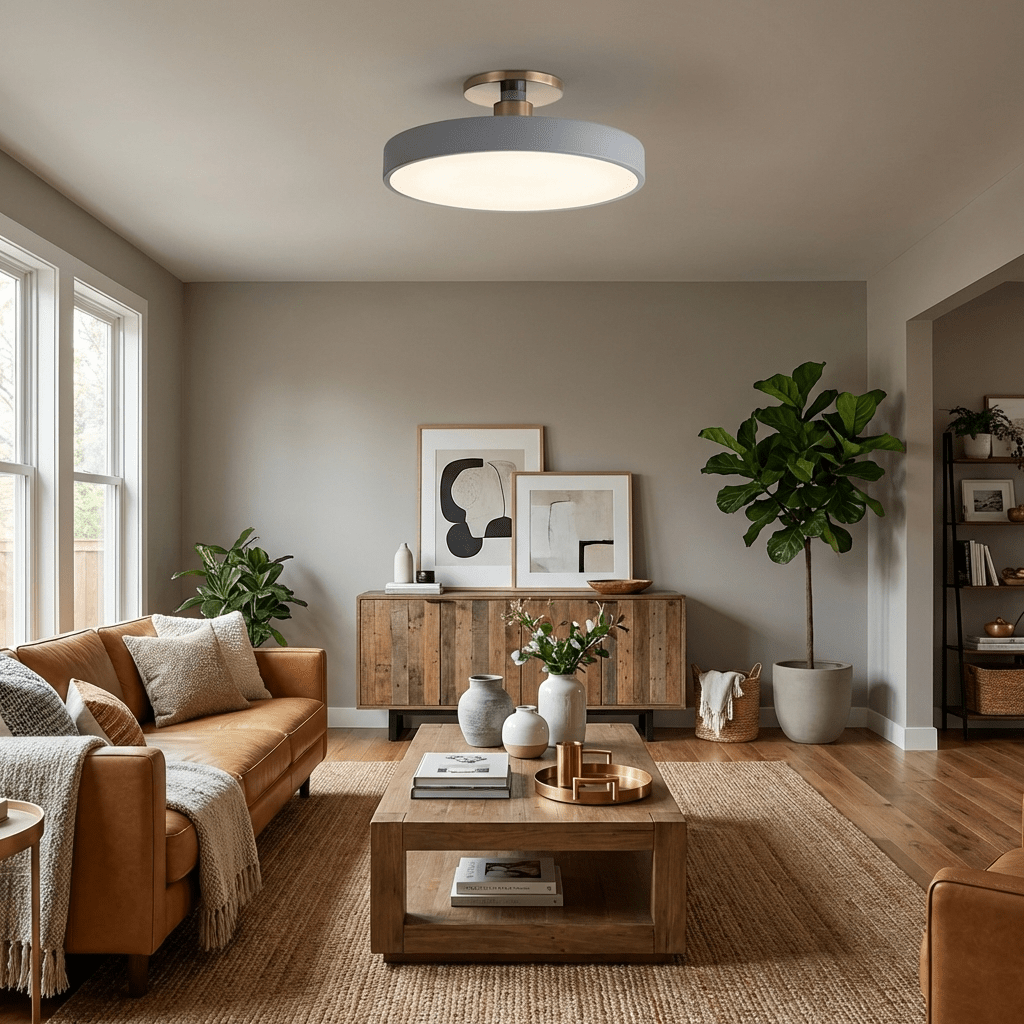 Diagram showing flush mount ceiling light sizes and wattage