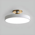 Round flush mount ceiling light glowing softly against a ceiling