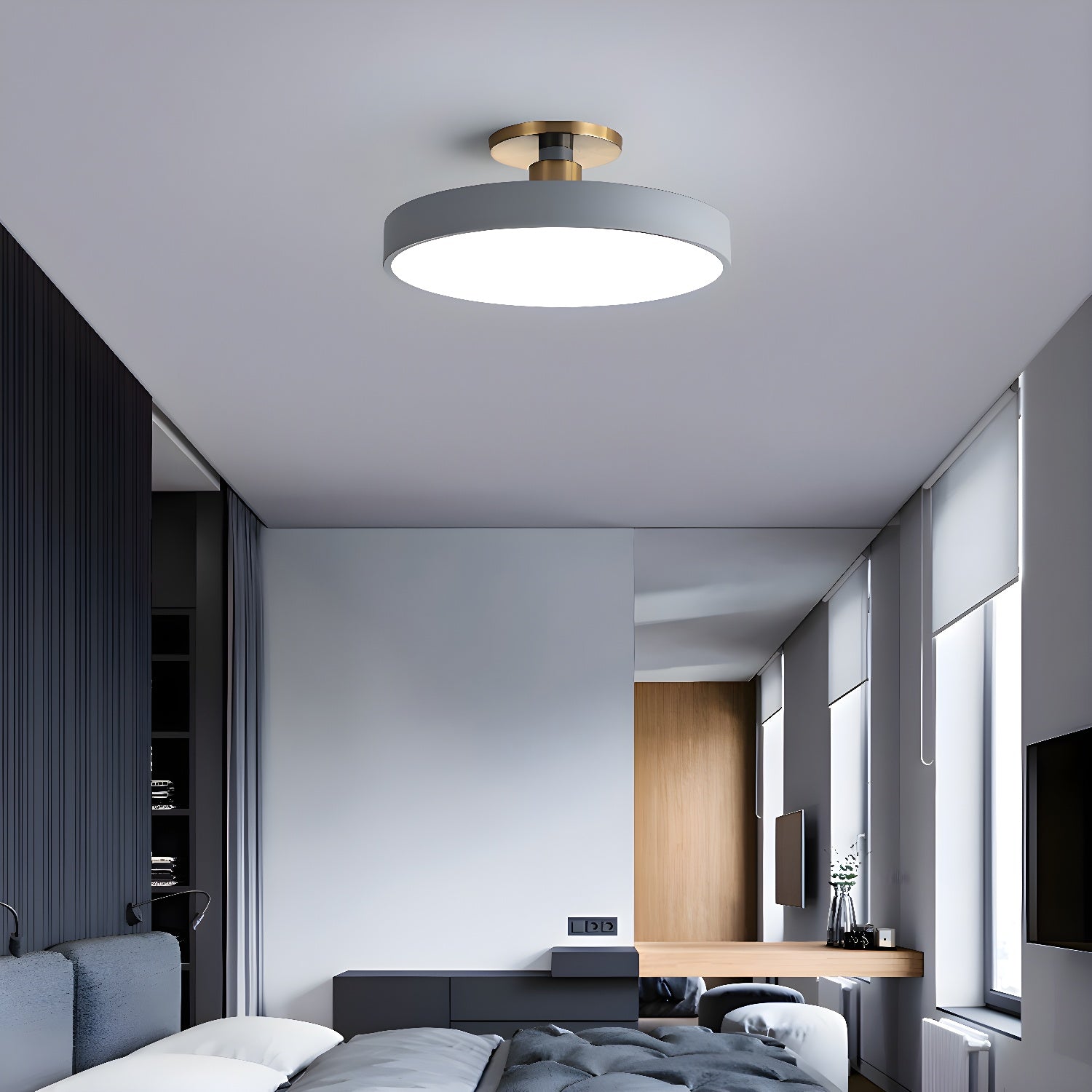 Round flush mount ceiling light with warm ambient glow