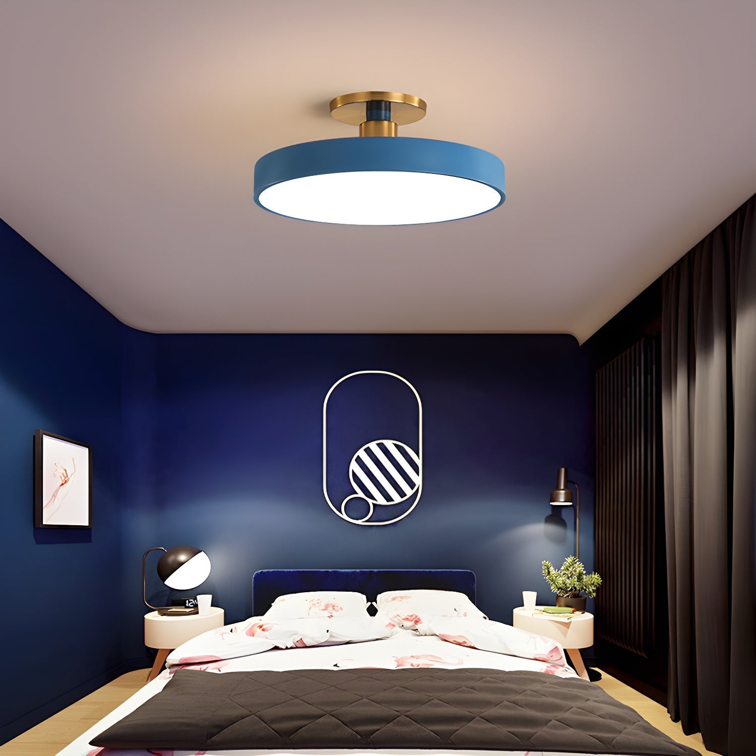 Flush mount ceiling light with white acrylic diffuser in a hallway