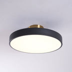 Flush mount ceiling light with wide diffuser and black accents
