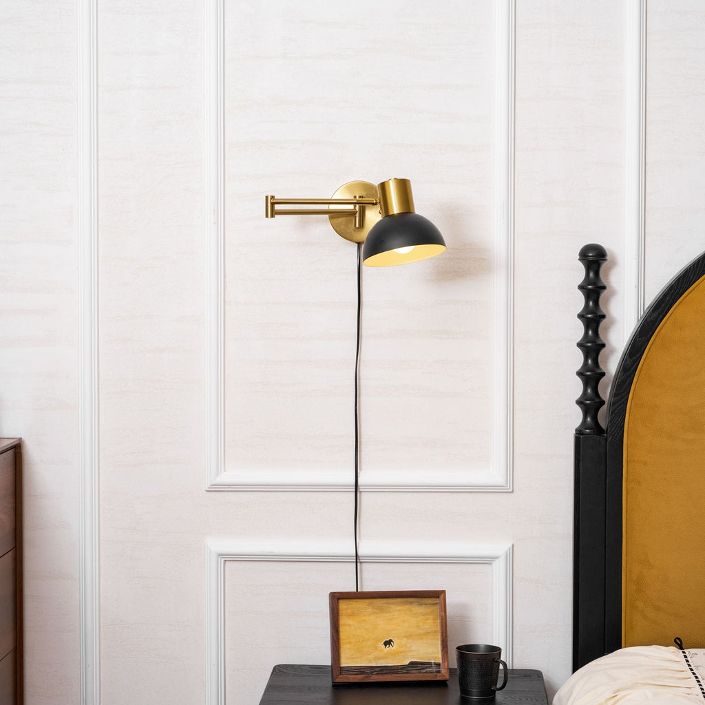 Swing Arm Wall Lamp, Plug In, Adjustable 360 Arm, E27 Socket