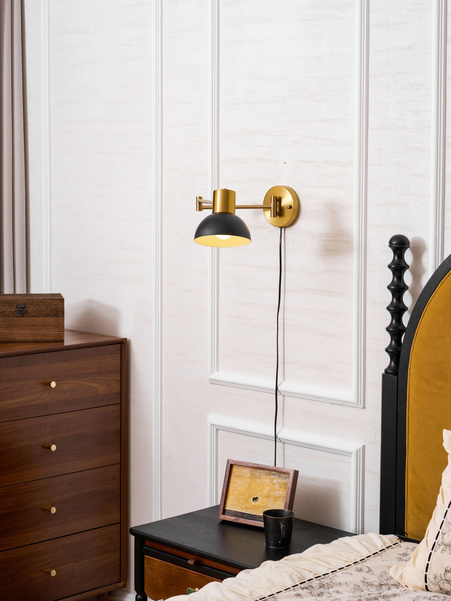 Swing Arm Wall Lamp, Plug In, Adjustable 360 Arm, E27 Socket