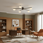 Black sputnik ceiling light with white oval glass shades detail