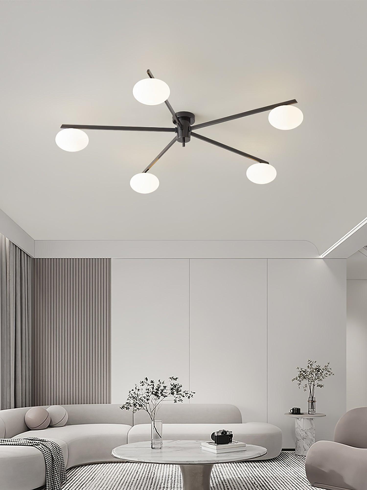 Loftlampe, Jasper Messing Sputnik, Hvide Glas Ovale Skærme, G9, Lav Profil