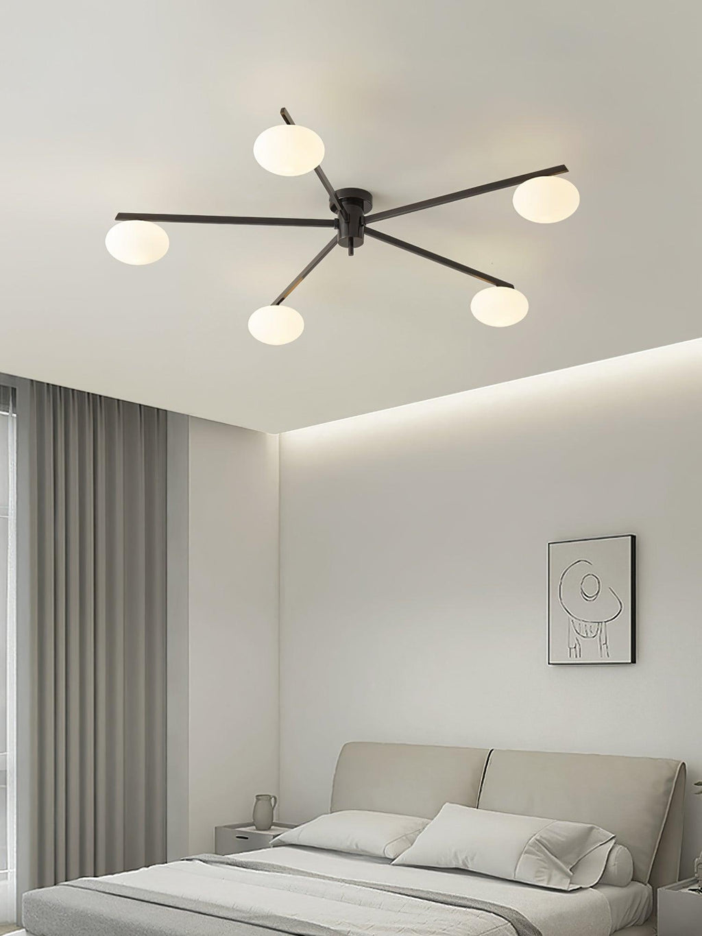 Loftlampe, Jasper Messing Sputnik, Hvide Glas Ovale Skærme, G9, Lav Profil
