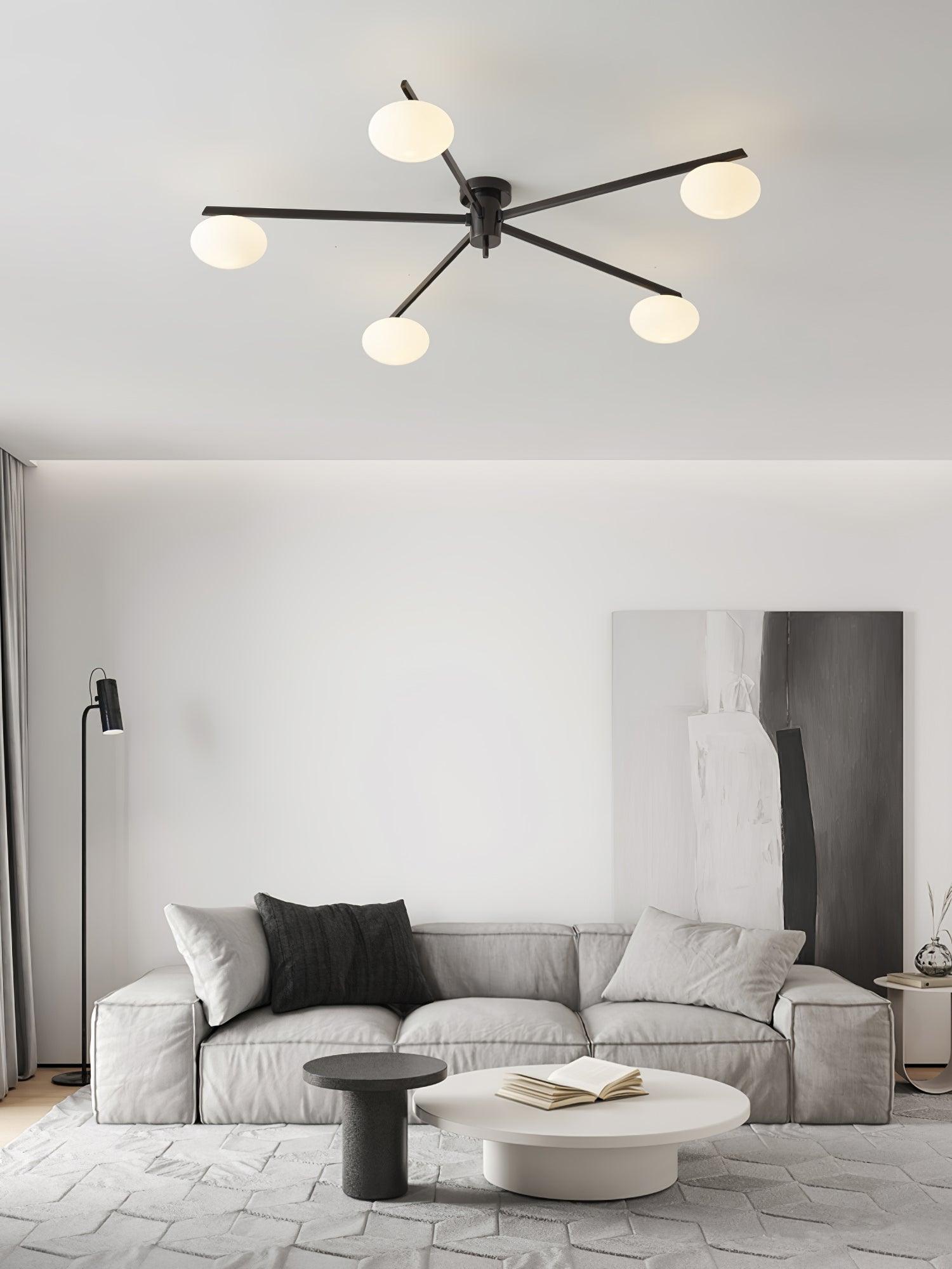 Loftlampe, Jasper Messing Sputnik, Hvide Glas Ovale Skærme, G9, Lav Profil