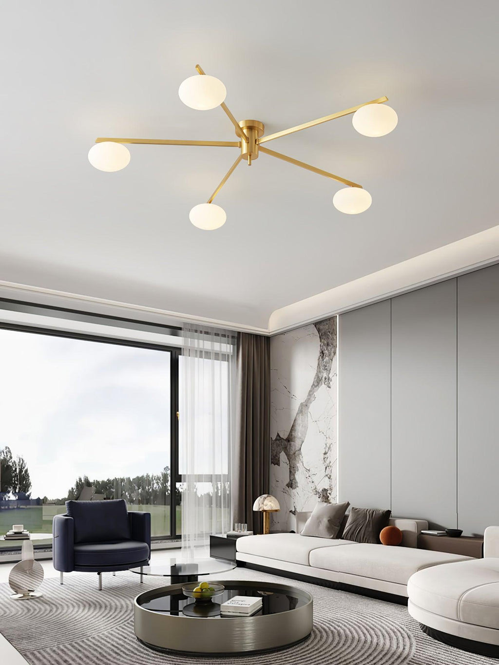 Loftlampe, Jasper Messing Sputnik, Hvide Glas Ovale Skærme, G9, Lav Profil