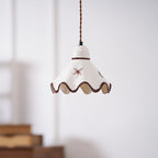 Wavy Ceramic Shade Pendant Light, White & Rustic Brown, Farmhouse Trim