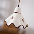 Wavy Ceramic Shade Pendant Light, White & Rustic Brown, Farmhouse Trim
